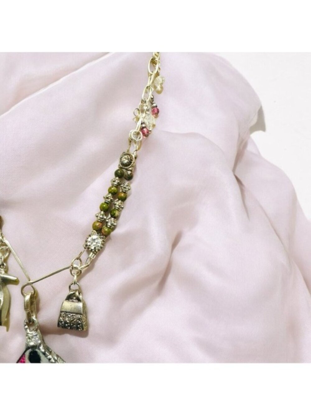Parisian Muse Tiny Canvas Necklace with Unakite & Pink Jasper | Alma Antigua - Picture 7 of 15